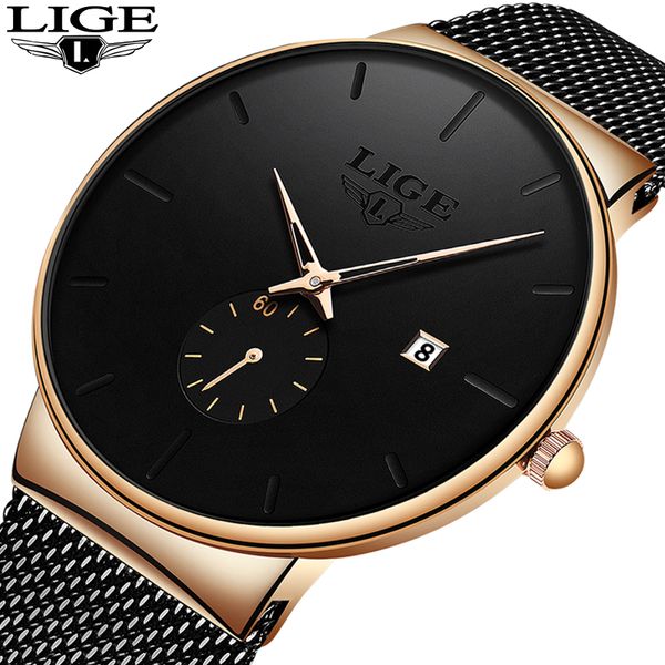

lige fashion watches casual waterproof quartz clock mens watches ultra-thin date sports watch relogio masculino, Slivery;brown