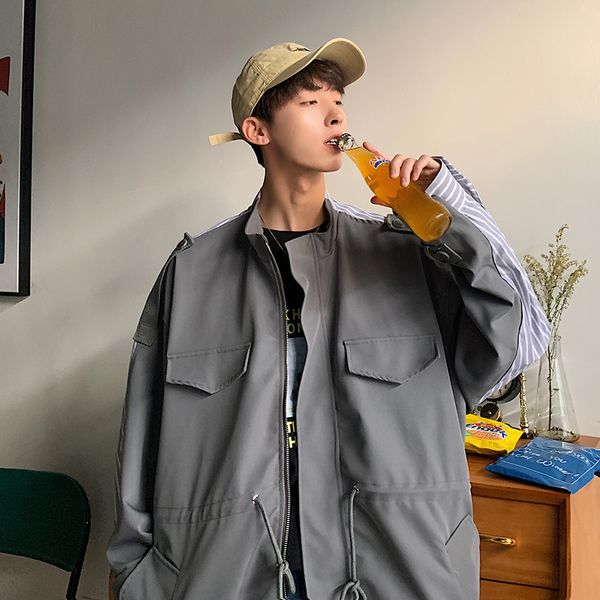 

2019 spring and summer new men's youth japanese version harajuku style couple long sleeve loose casual shirt jacket m-xl, Black;brown