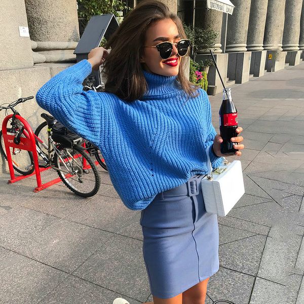

harajuku sweater female blue turtleneck hollow out lantern sleeve pullovers winter for women loose casual streetwear 2019, White;black