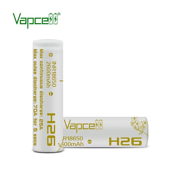 

vapcell 18650 battery 2600mah 25a max pulse discharge 70a h26 rechargeable battery electronic smoke