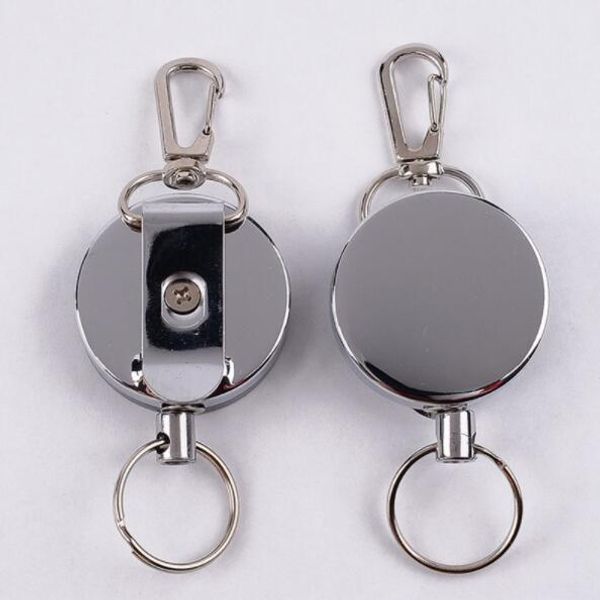 

new anti lost yoyo ski pass id card recoil sporty retractable alarm key ring resilience steel wire rope elastic keychain, Silver
