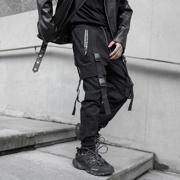 

black cargo joggers pants for men multi pockets loose elastic waist 95% cotton