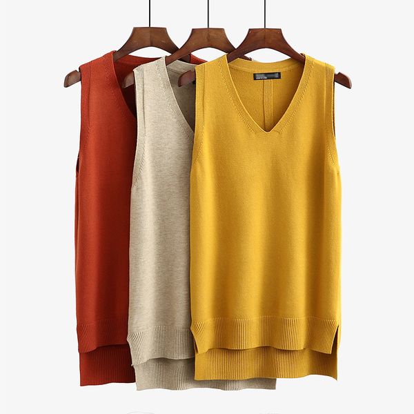 

sweater vest long front short backside long sleeveless pullover waistcoat women knitted female plus size casual, White