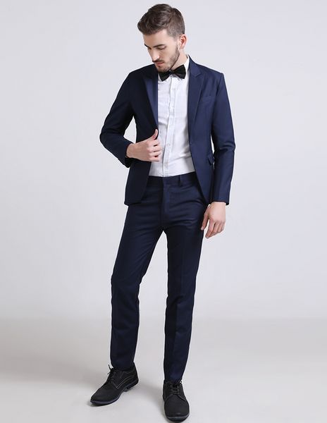 Smoking da sposo blu scuro su misura Groomsmen One Button Tacca bavero Best Man Mens Sposo Matrimonio Blazer da uomo (giacca + pantaloni)