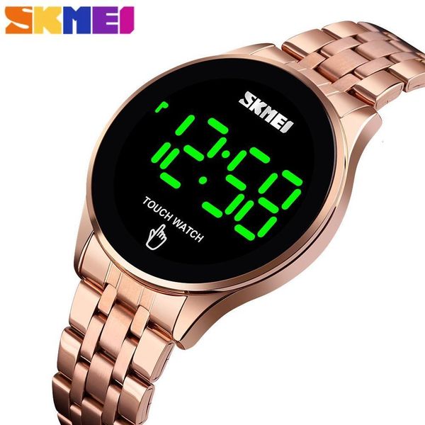 

новый skmei simple men цифровые часы мода сенсорный экран светодиодный свет дисплей 30m водонепроницаемый нержавеющей стали ремешок erkek ко, Slivery;brown