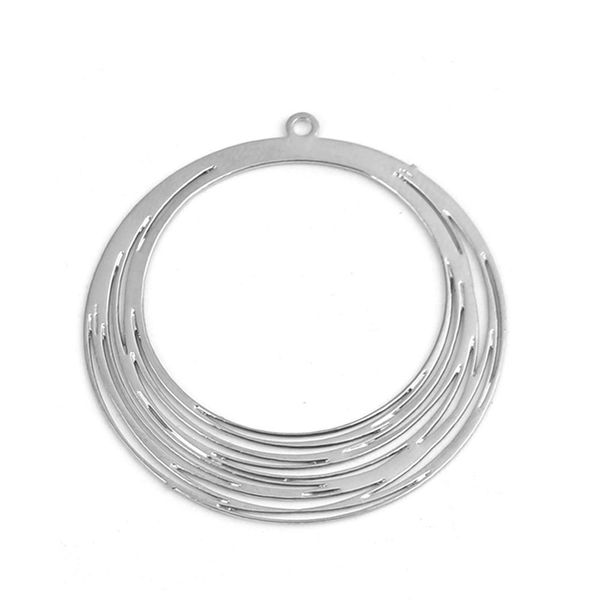 

doreenbeads simple copper filigree stamping pendants gold color round hollow charms diy jewelry findings 3.2cm x 3cm, 10 pcs, Silver