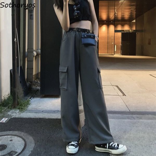 

wide leg pants women cargo boyfriend streetwear all-match loose plus size 2xl harajuku high waist fashion daily ulzzang, Black;white