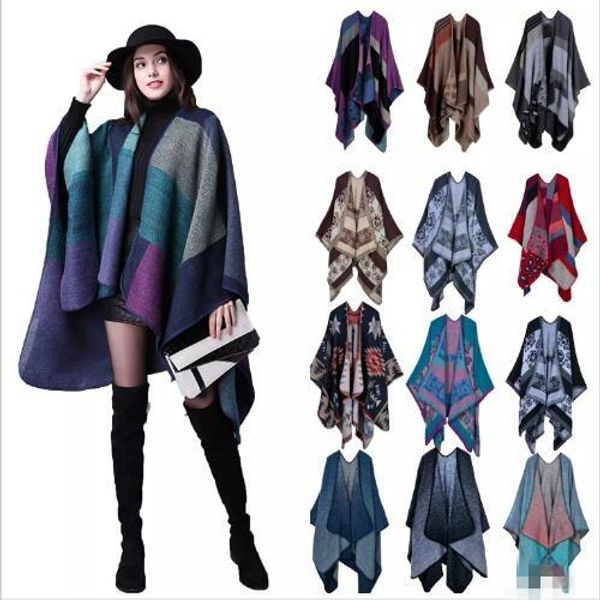 

плед пончо женщины vintage моды шарф цветочные wrap knit кашемира шарфов lady winter cape шаль кардиган одеяла плащ пальто свитер a3023, Black
