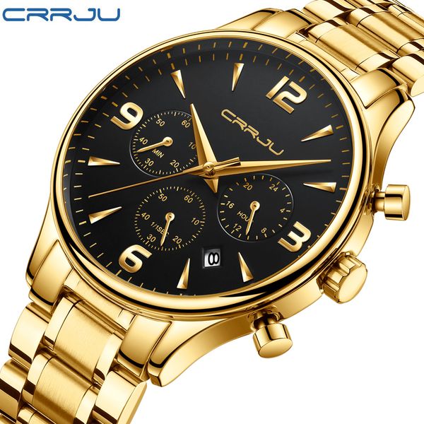 

crrju new multi-function six-needle steel belt watch men's waterproof stainless steel watch men's quartz relogio masculino, Slivery;brown