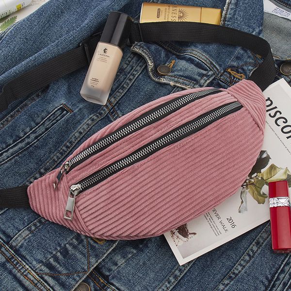 

women corduroy waist bag ladies new designer canvas fanny pack fashion travel money phone chest banana bag female bum belt bags