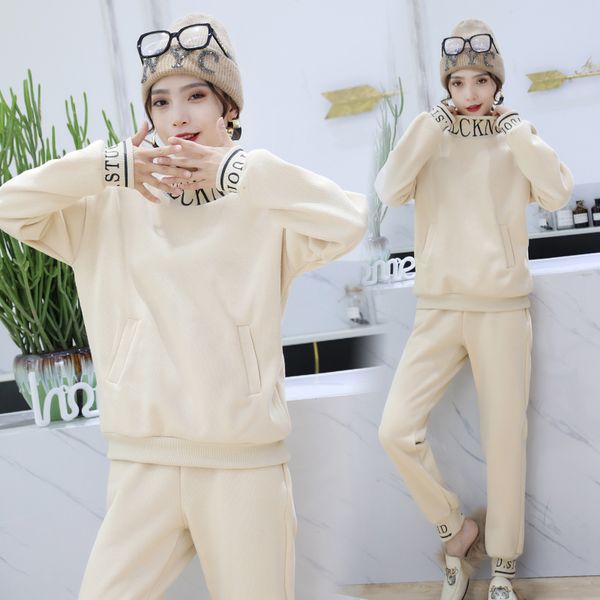 

winter thick fleece women sport suit warm coat sweatshirt+pant casual jogger running outfit athletic set sportswear tracksuit, Black;blue