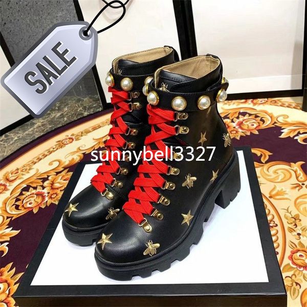 

fashion cowboy martin boots with box women's trip embroidered leather ankle boot with sylvie web walking booties for women shoes 5gg0, Black