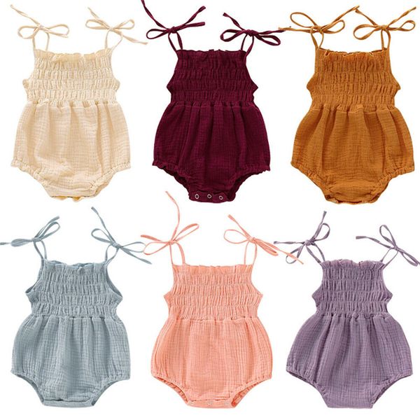 

infant baby kids girl jumpsuit romper cotton summer strap playsuit clothes outfits solid pink purple gray yellow beige wine red, Blue