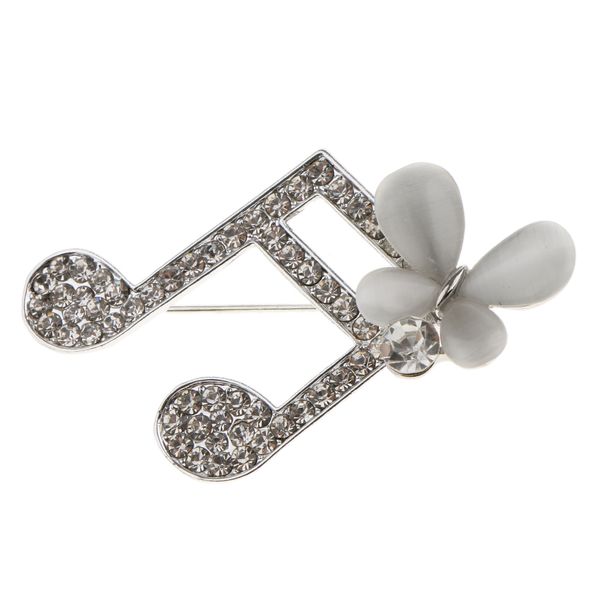 

full rhinestone musical note opal stone flower badge brooch collar suit pin, Gray