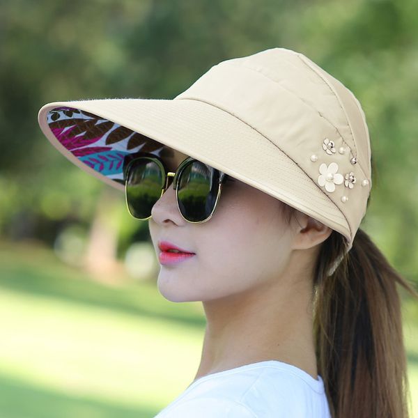 

newly women lady sunhat beach hat uv protection anti-uv casual visors foldable cap for outdoor bfe88, Black;white