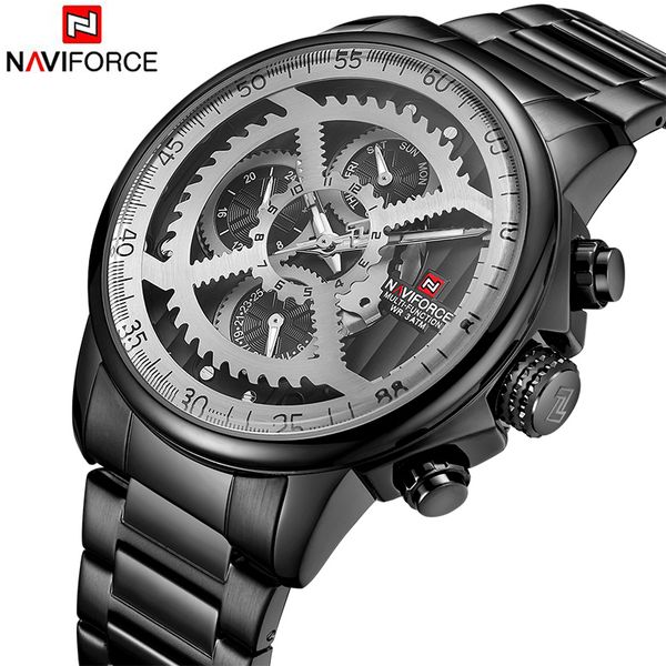 

naviforce watch men fashion casual sports watches brand waterproof quartz 24 hour dial male clock relogio masculino, Slivery;brown