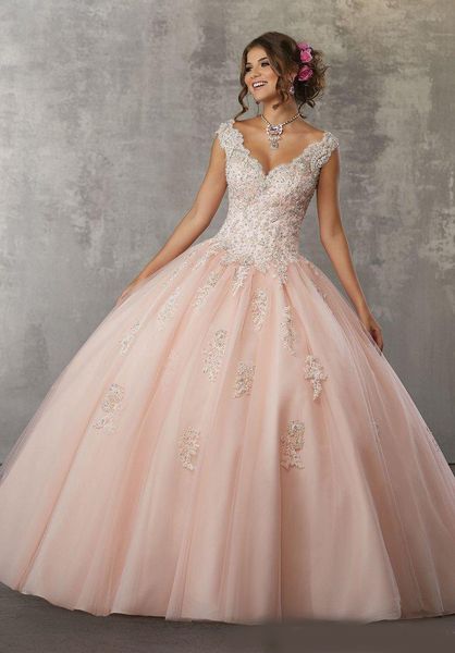 

2019 Double Straps V Neck Quinceaneara Dresses Ball Gown vestidos de quinceanera Keyhole Back sweet 16 dresses Floor Length