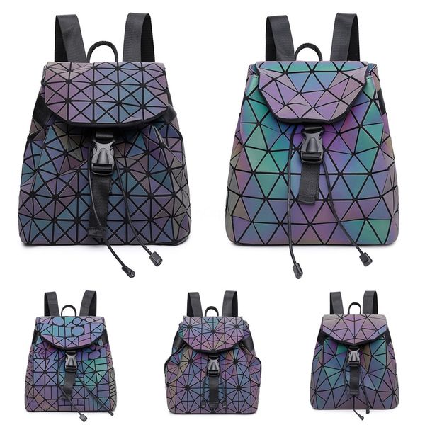 

vintage big clip women backpack designer casual female large capacity geometric luxury pu luminous handbag ladies fashion 2020 #604