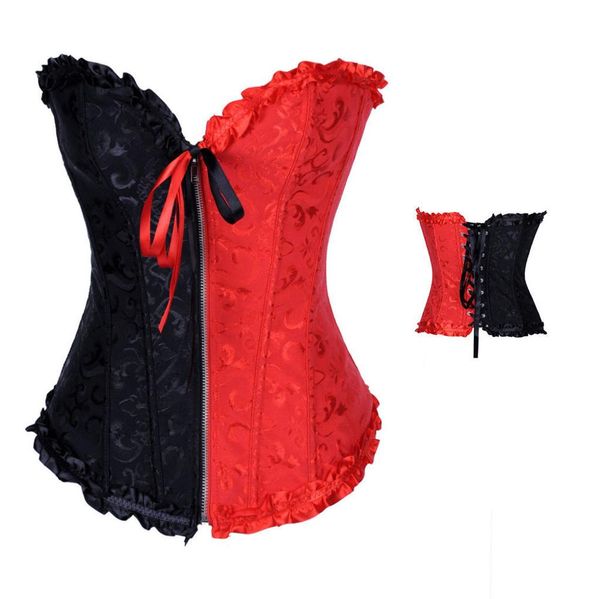 

Two Toned Black and Red Brocade Overbust Zip-up Lace-up Corset and Bustier Sexy Plus Size S-6XL