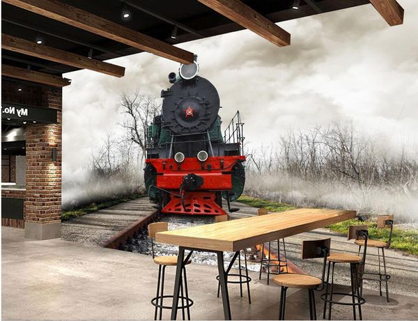 

wdbh 3d wallpaper custom p black and red retro train tv background home decor living room 3d wall murals wallpaper for walls 3 d