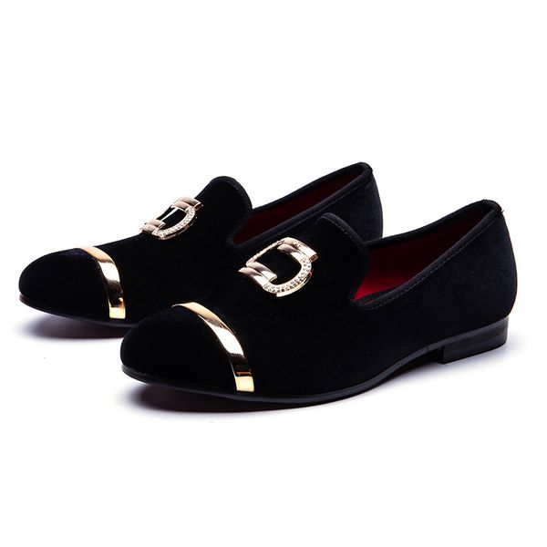 

new fashion men party and wedding loafers men velvet shoes male metal roound to pointed toe gentleman classic business leather shoes, Black