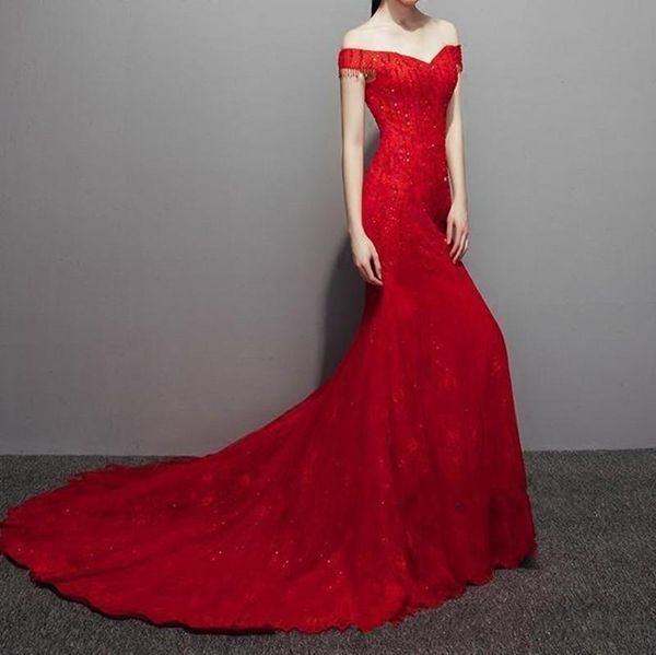 

2020 новые сексуальные красные вечерние платья русалка суд поезд свадебные платья кружева с блестящими блестками шнуровка назад длинные плат, Black;red