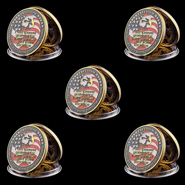 

5pcs Military Coin USA Navy Army Air Force Navy Marines 1oz Gold Plated Challenge Coin Gifts