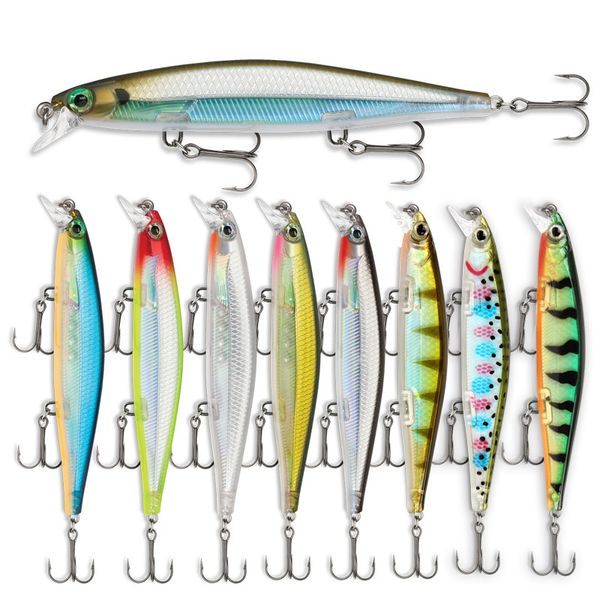 

new 3d eyes long lip suspend minnow jerkbaits 13g 11cm plastic artificial bass bait vibration laser fishing lure