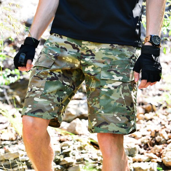 

outdoor shorts tactical camouflage man summer sports climbing hiking woman multi-pocket breathable overalls short, Brown;gray