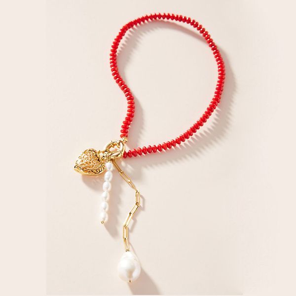 

long necklaces heart pendants red beads envio gratis gargantilla moda mujer 2019 assassins creed freshwater pearl necklace, Silver