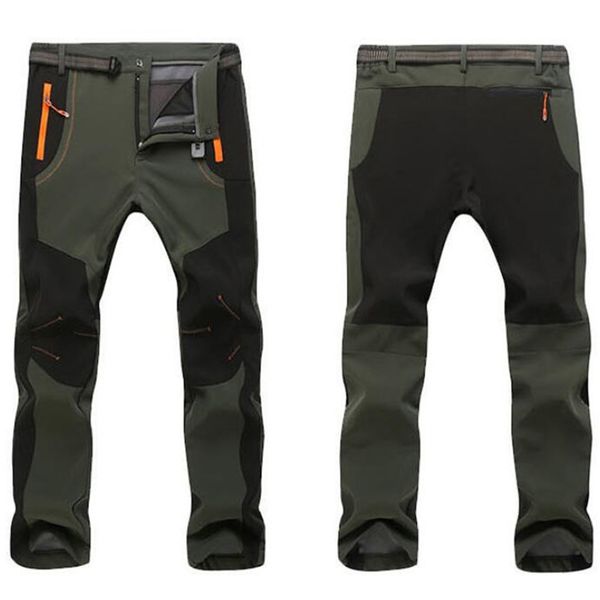 

thicken fleece pants men casual winter warm soft shell breathable trousers male windproof waterproof elasticity cargo pants 5xl, Black