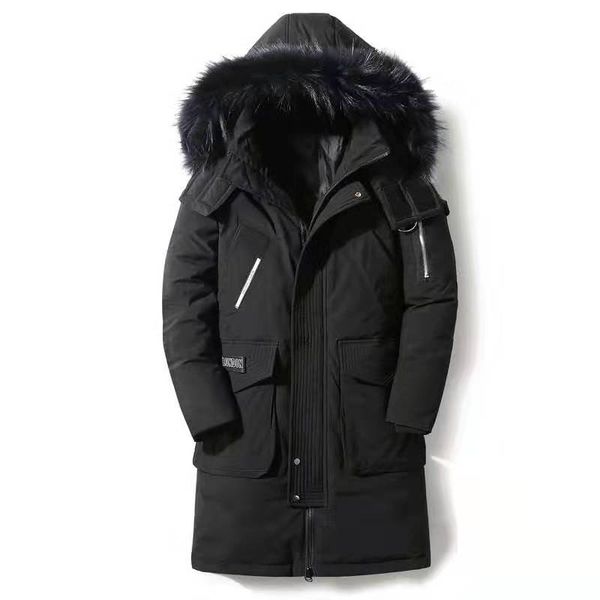 

men tide thick down jacket knee long section of handsome fur collar big men's winter coat parker, Black