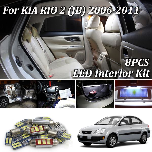 

8шт белый canbus водить автомобиль интерьер фары обновления комплект для 2006-20011 kia rio5 / rio 2 jb led номер карты магистральные тщесла