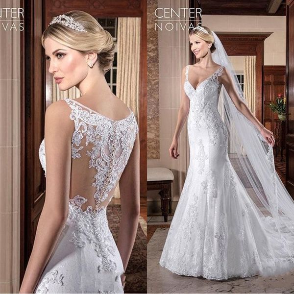 

2019 vestidos de novia mermaid wedding dresses lace appliques v neck wedding gowns vintage church bridal dresses ba9489
