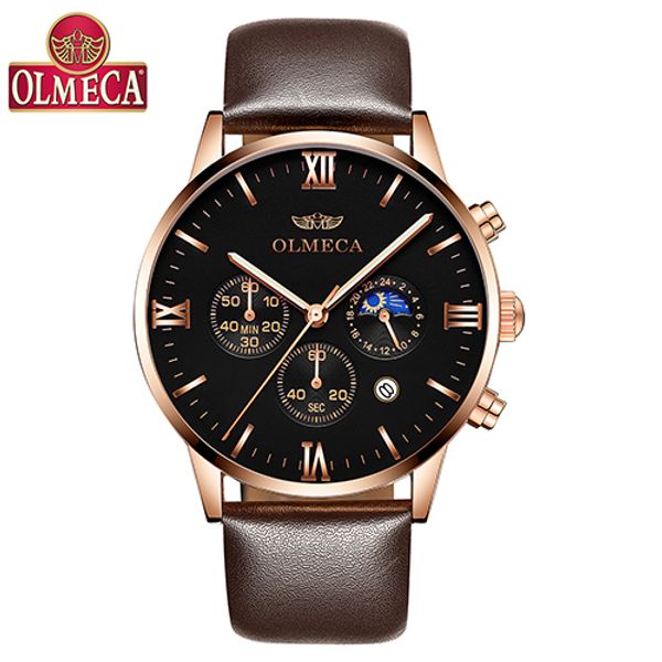 

men's watches olmeca fashion brand quartz watch waterproof watches casual male clock chronograph wrist watch relogio masculino, Slivery;brown