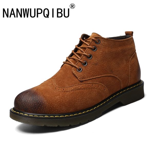 

new men boots genuine leather boots large size men casual lace-up bullock brown spring/autumn shoes, Black