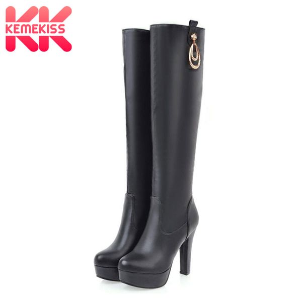 

kemekiss knee high boots women plus size 31-45 2020 new winter fashion rhinestone warm fur shoes women platform high heel boots, Black
