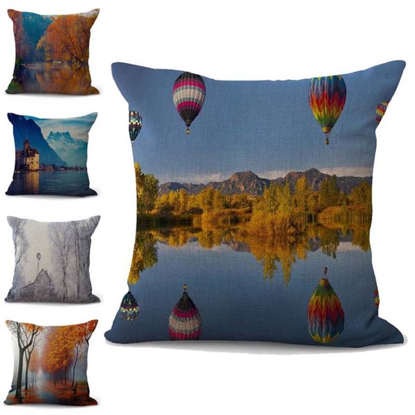 

nature scenery pillow case cushion cover linen cotton throw square pillow covers 10 colors custom 45x45cm 100g