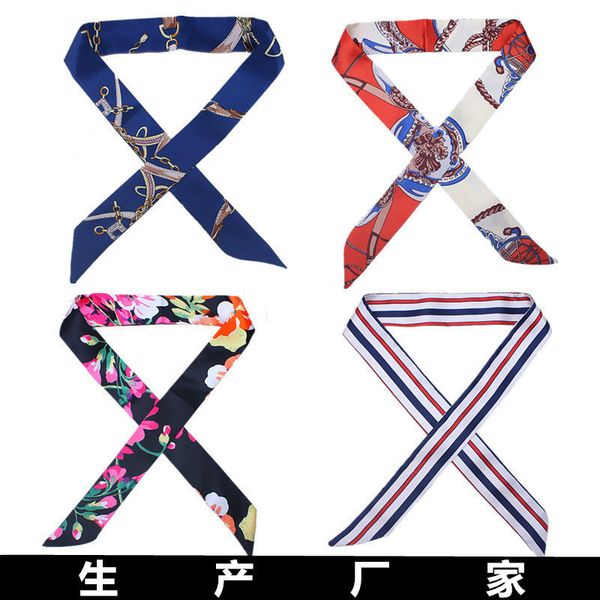 

on-sale 2018 new arrivals bag scarf print silk scarf women small bag ribbon fashion female hair ribbons fashion handbag scarves c19011001, Blue;gray