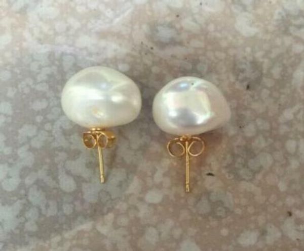 

gran 13-14mm mar del sur natural genuino barroco blanco perla pendiente, White