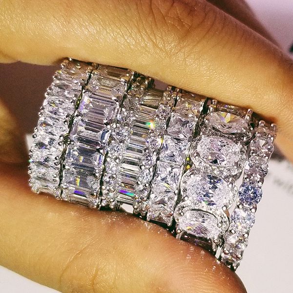 Choucong Design 925 Sterling Silber CZ Diamant Edelsteine Ehering Ewigkeitsring für Frauen solide Verlobung Jubiläum Modeschmuck