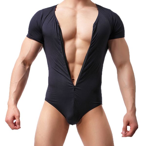 

lingerie mens stretchy thong fitness bodybuilding bodysuit gay slim shaperwear underwear men's modal shapers jumpsuit, Black;brown