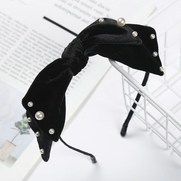

bow tie hair ring headbands pearl velvet hair band for girls headband hair style girl headdress wlrmn, Black;brown