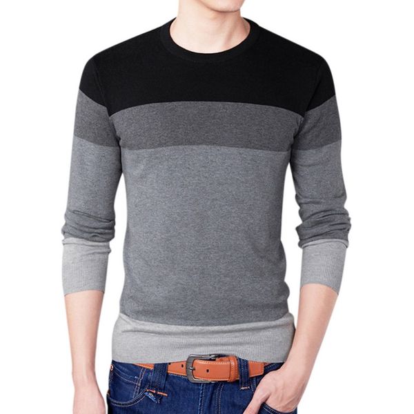 

sweater mens pullover--men cotton stripe contrast color round neck long sleeve knit regular fit sweaters, White;black