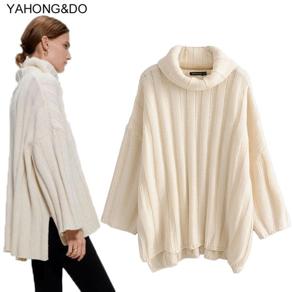 

women turtleneck sweater 2019 new fashion three quarter knitted pullovers femme autumn oversize white loose sweater, White;black