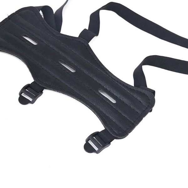

glorystar arm guard protection forearm cowhide archery equipment safe adjustable bow shooting training accessories protector, Black;gray