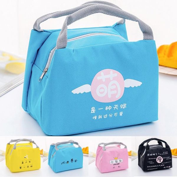 

fashion lunch bags for school kids zipper portable cartoon lunch fresh pouch office picnic drink cold handbag for women, Blue;pink