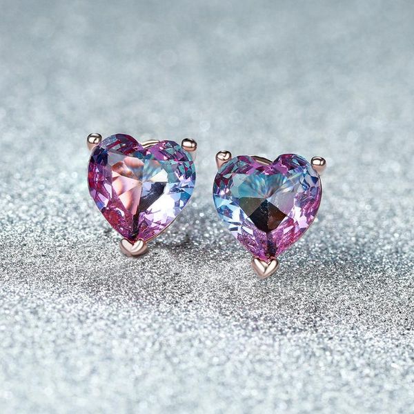 

delicate women's 4 colors rose red stud earrings heart-shaped stud earrings crystal zircon banquet jewelry gifts, Golden;silver
