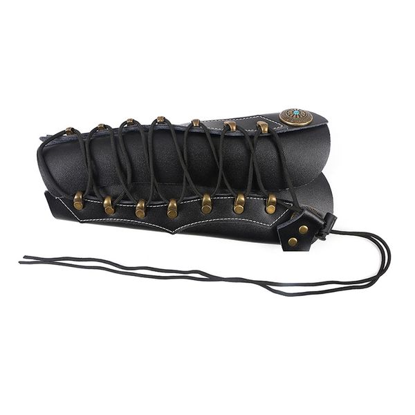 

elbow & knee pads cowhide archery arm protector guard restraint with hardware fasteners for recurve hunting accessory-black, Black;gray