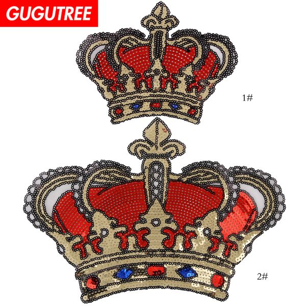 

gugutree sequins embroidery big patches crown patches badges applique patches for clothing bp-643, Black